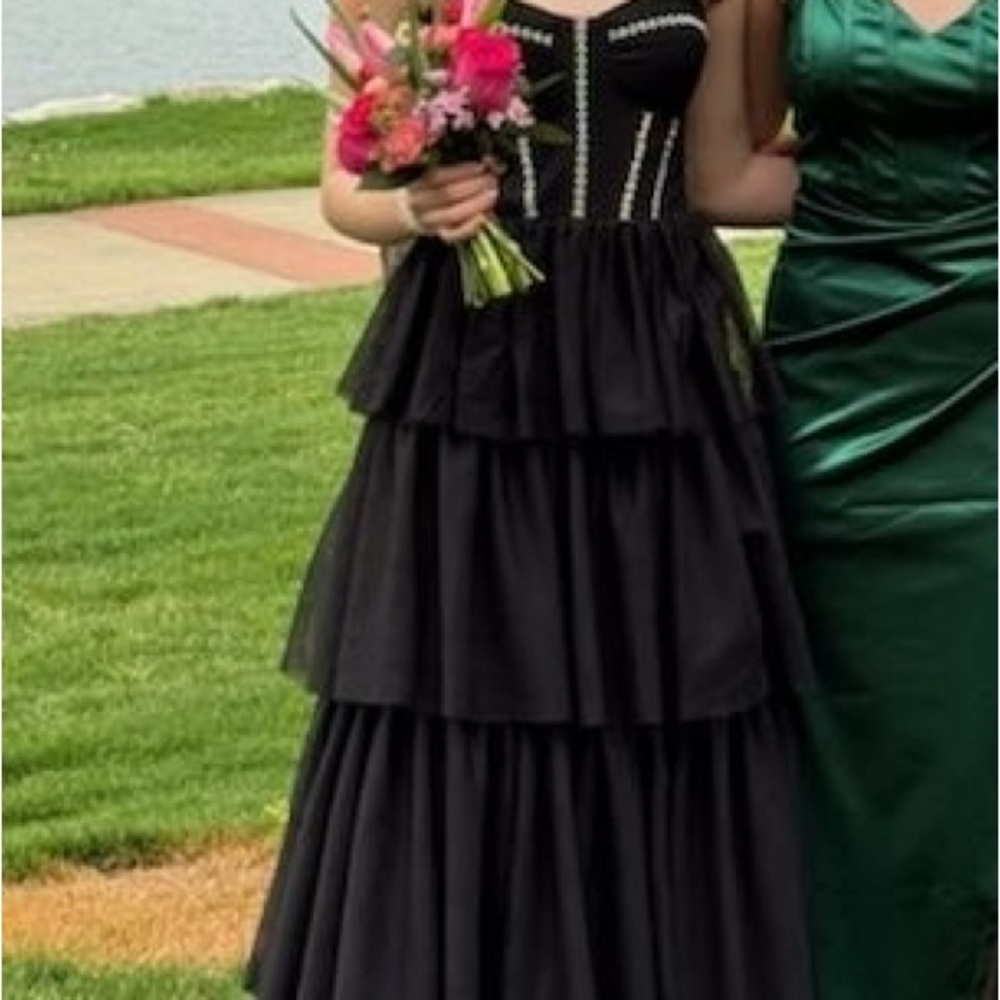 Elegant Black Layered Gem Stone Corset Dress